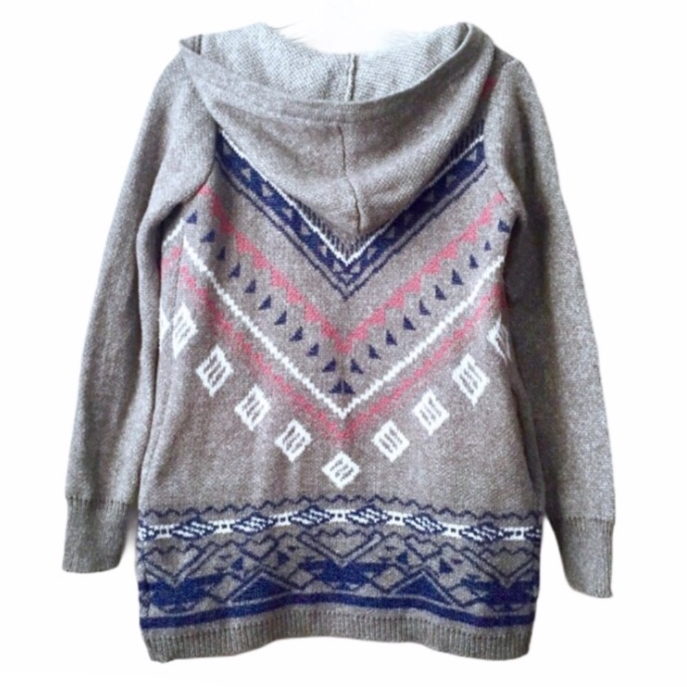 Pink Rose Aztec Hooded Knit Sweater Cardigan
